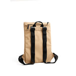 Mueslii light backpack,  made of PU coated waterproof nylon, with a laptop compartment, color sand, back view.