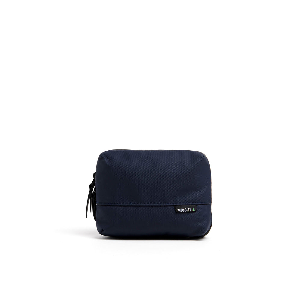 Mueslii tech case, made of PU coated waterproof nylon, color midnight blue, front view.