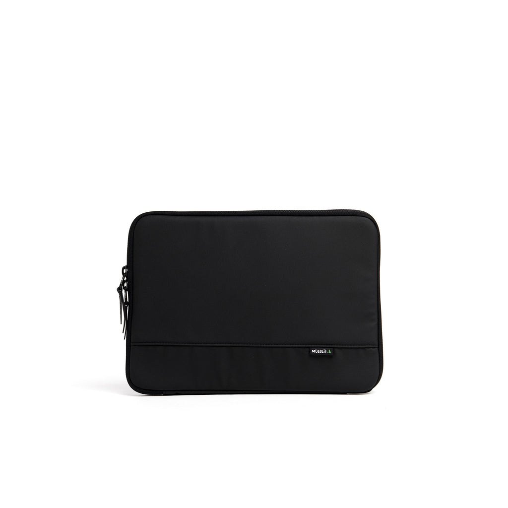 Mueslii A4 document- tech holder,  made of PU coated waterproof nylon, color coal black, front view.