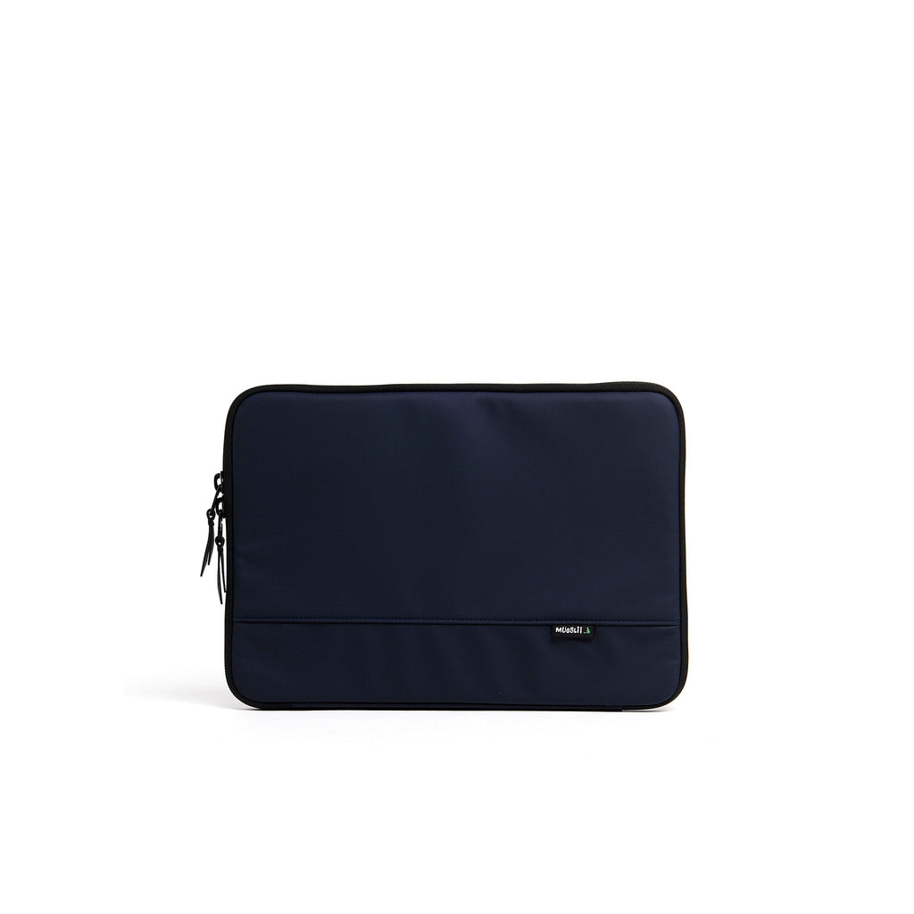 Mueslii A4 document- tech holder,  made of PU coated waterproof nylon, color midnight blue, front view.