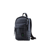 Mueslii original puffer Mini pack made of high density nylon and Ykk zips, color navy denim, color blue, side view.
