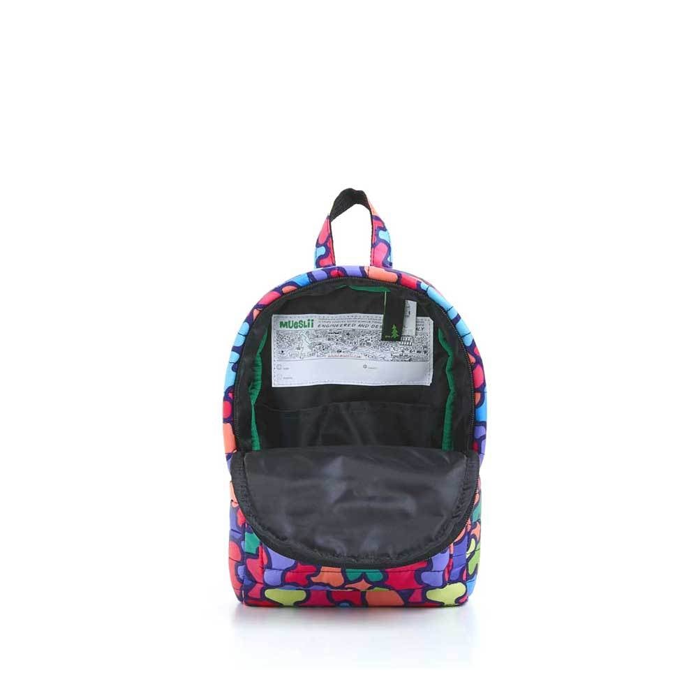 Mueslii original puffer Mini pack made of high density nylon and Ykk zips, patten puzzle, inside view.