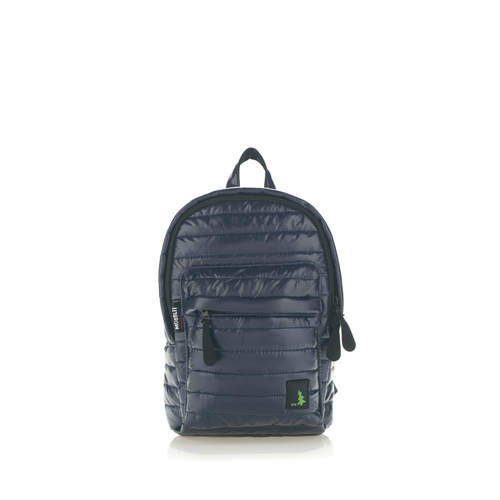 Mueslii original puffer Mini pack made of high density nylon and Ykk zips, color blue, front view.
